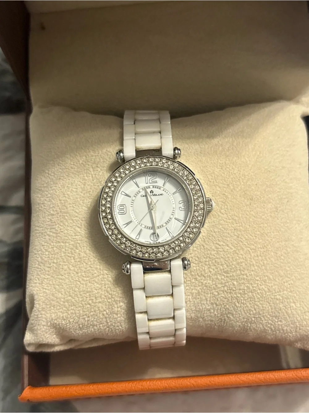 Giorgio Milano white ceramic crystal bezel watch